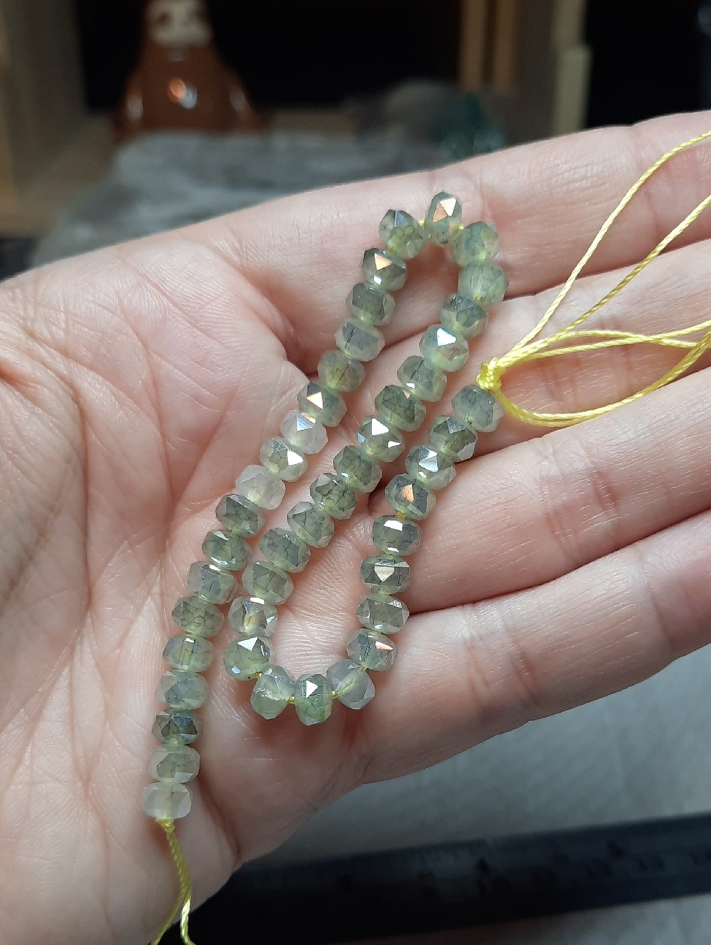 #7- Faceted Electroplated Glass Rondelles - "Gray Labradorite" - 7" Strand